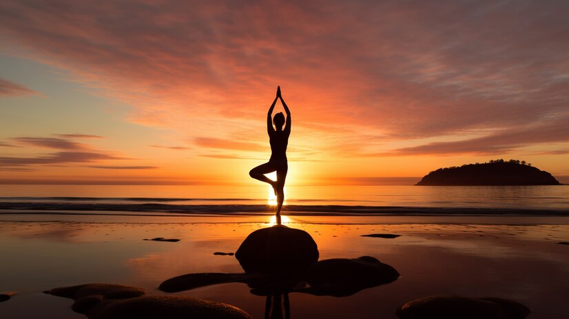 person practicing yoga meditation nature sunset sunrise