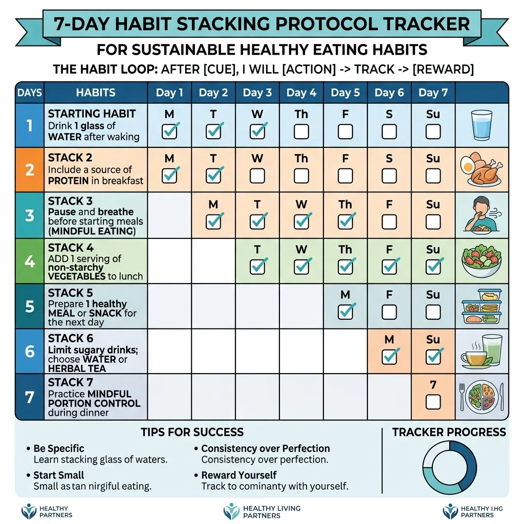An infographic checklist of the 7-day habit stacking protocol.
