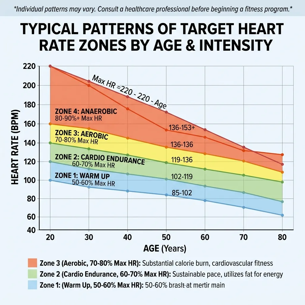A chart mapping heart rate intensity zones based on aerobic exertion.