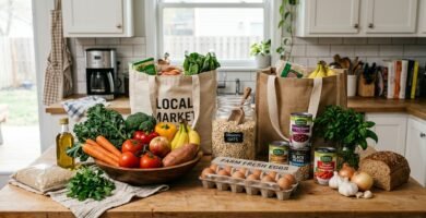 Affordable healthy grocery staples including vegetables, whole grains, beans, and budget-friendly family foods.