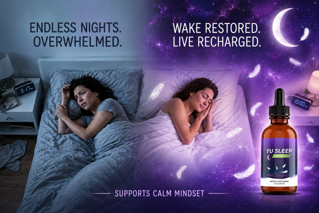 Yu Sleep dropper bottle in a nighttime bedside setting